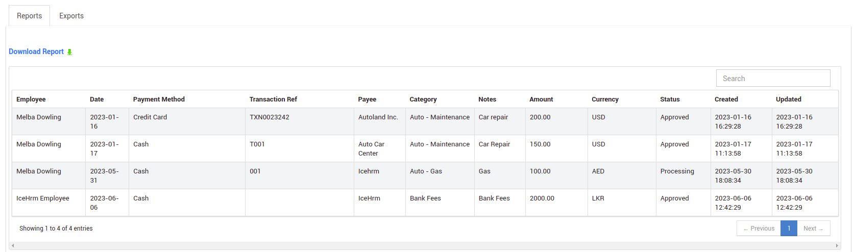 Generating an Expense Report in IceHrm