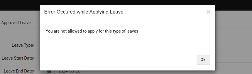 How to use IceHrm software to configure a sick leave where employees can't apply but only a manager can assign?