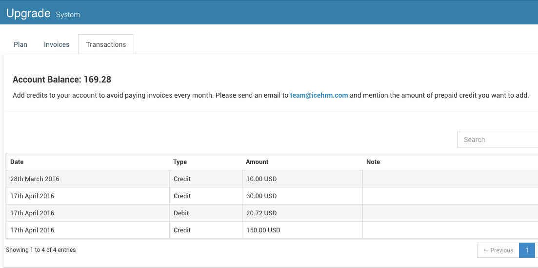 IceHrm Transactions