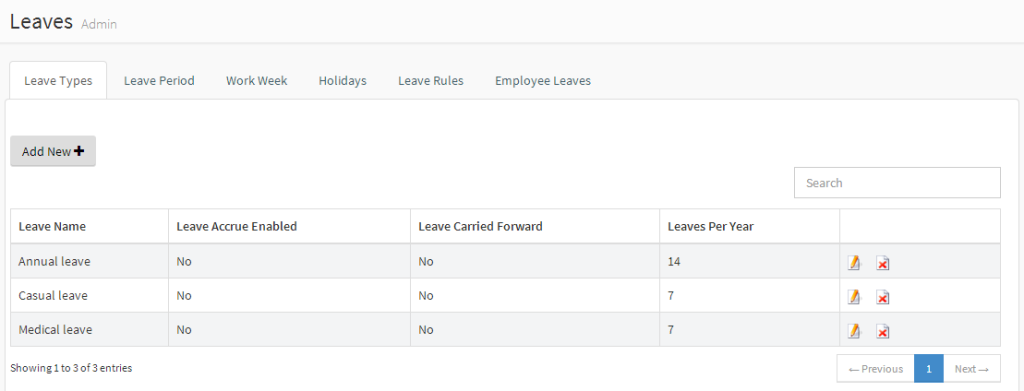 IceHrm Leave Types